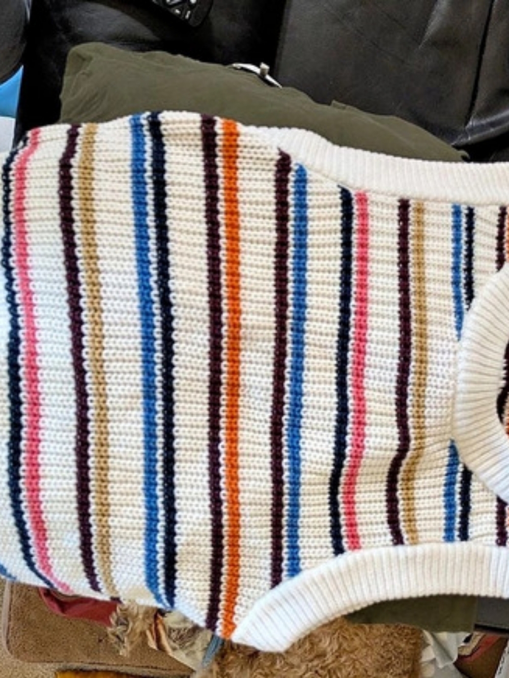 LOFT Striped Knit Sweater in Cream & Blue Size Medium
